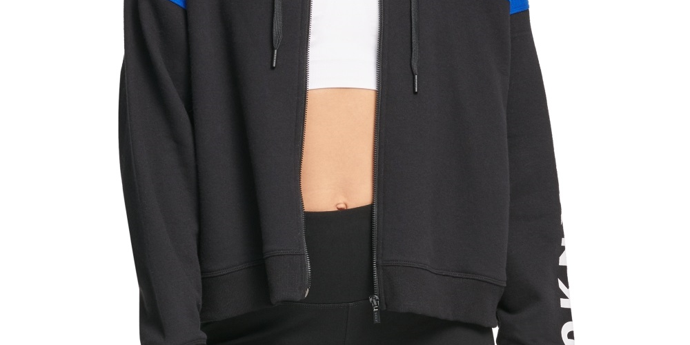 DKNY Women's Sport Colorblocked Flip Logo Zip Hoodie Blue Size XL