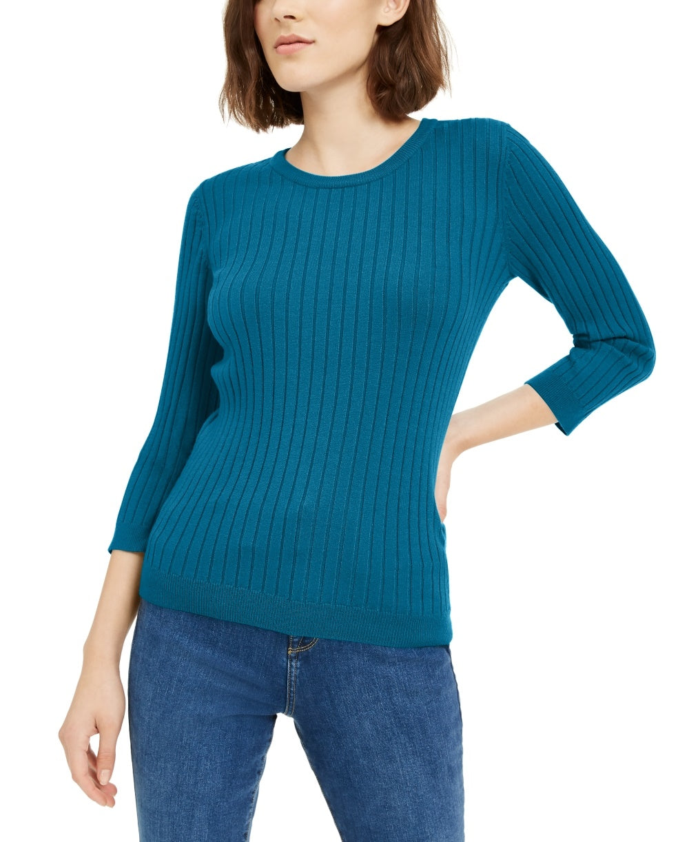 Maison Jules Women's Ribbed Crew-Neck Sweater Green Size X-Large