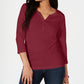 Karen Scott Women's Cotton Henley Top  Red Size Large