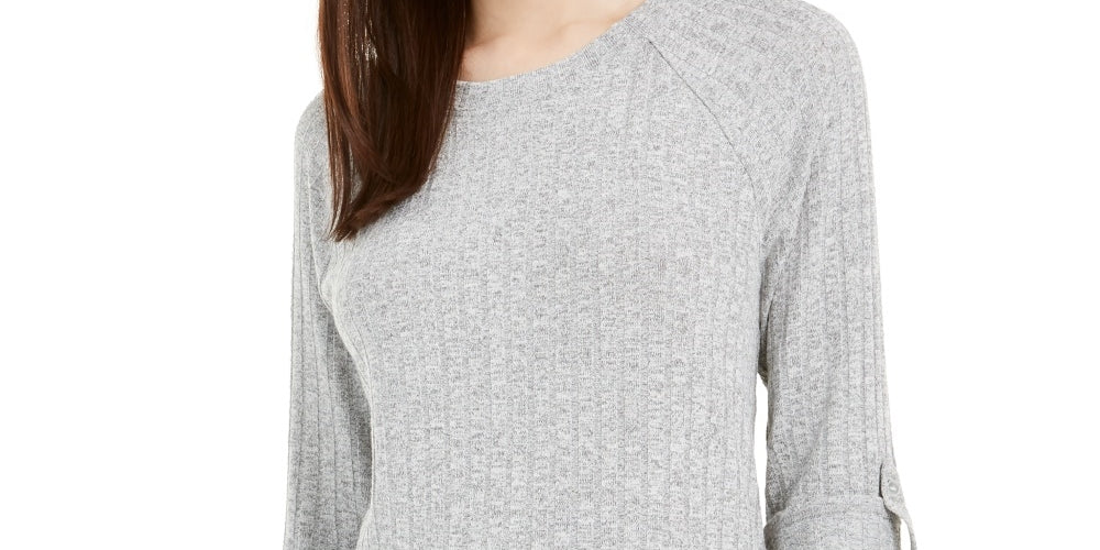 BCX Juniors' Faux-Layered Roll-Sleeve Sweater Gray Size Medium