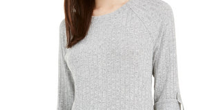 BCX Juniors' Faux-Layered Roll-Sleeve Sweater Gray Size Medium