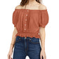 Planet Gold Junior's Textured Off The Shoulder Top Pink- Size Large