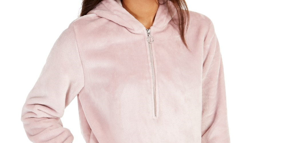 Ideology Women's Faux Fur Quarter Zip Hoodie Pink Size X-Large