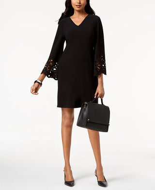 Alfani Women's V Neck Lasercut a Line Dress Black Size 6