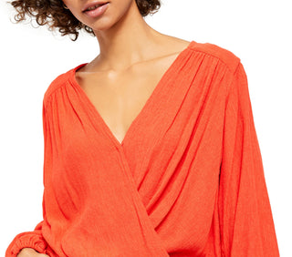 Free People Women's Check On It Faux Wrap Top Red Size Large
