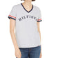 Tommy Hilfiger Women's Sport V-Neck Graphic T-Shirt Silver Size Medium