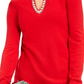 INC International Concepts Women's Petite Embellished Keyhole Sweater Red PS
