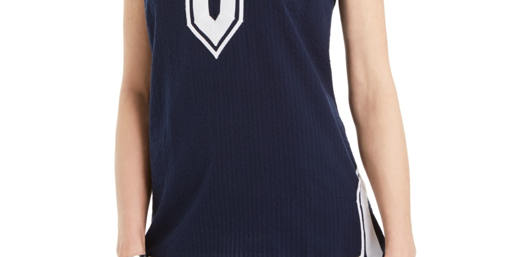 Charter Club Women's Seersucker Woven Tunic Top Blue Size X-Small