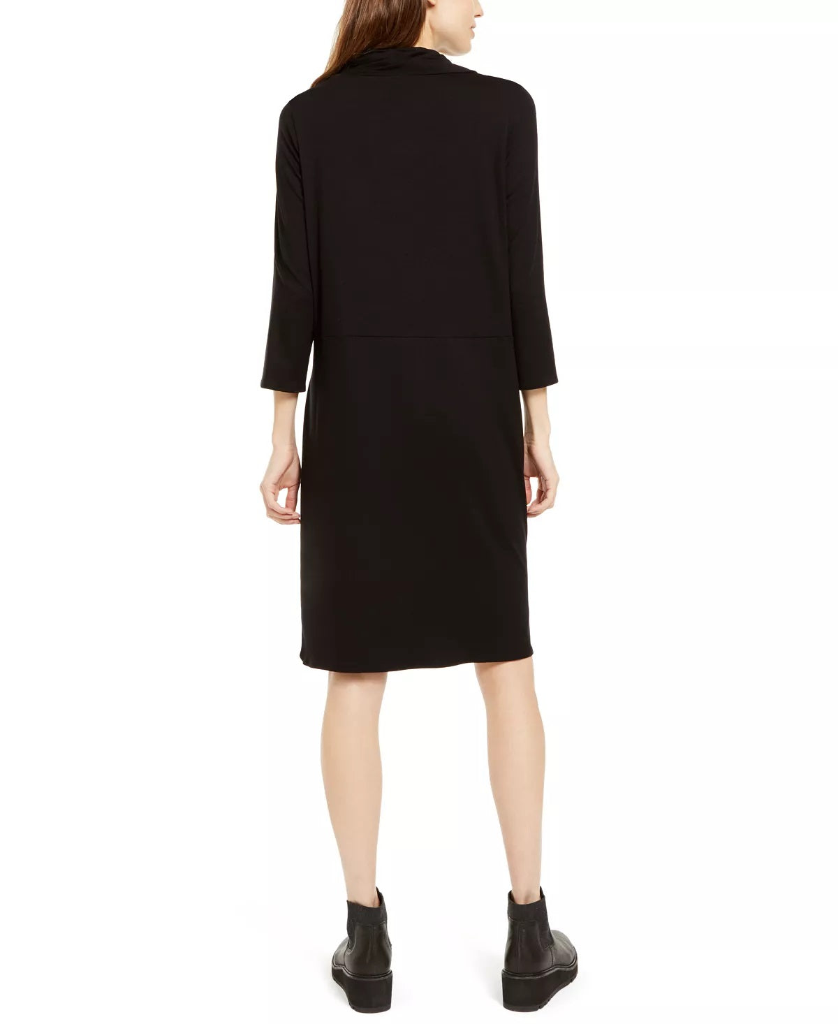 Eileen Fisher Women's Cowlneck Shift Dress Black Size Petite Medium