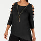 JM Collection Women's Asymmetrical Hem Ladder Sleeve Top Black Size Small