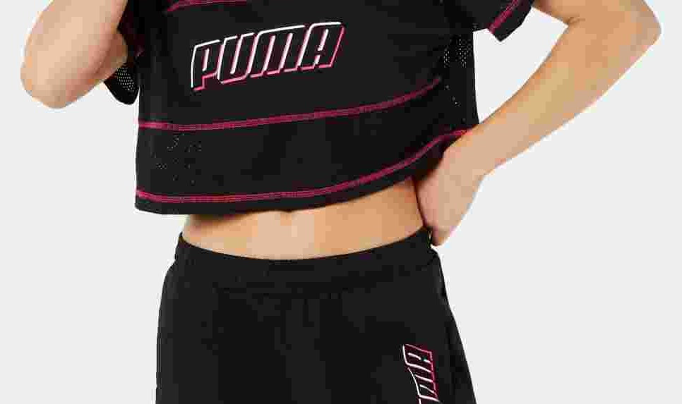 Puma Women's Modern Sports Cotton Mesh Colorblocked Cropped T-Shirt Black Size Large