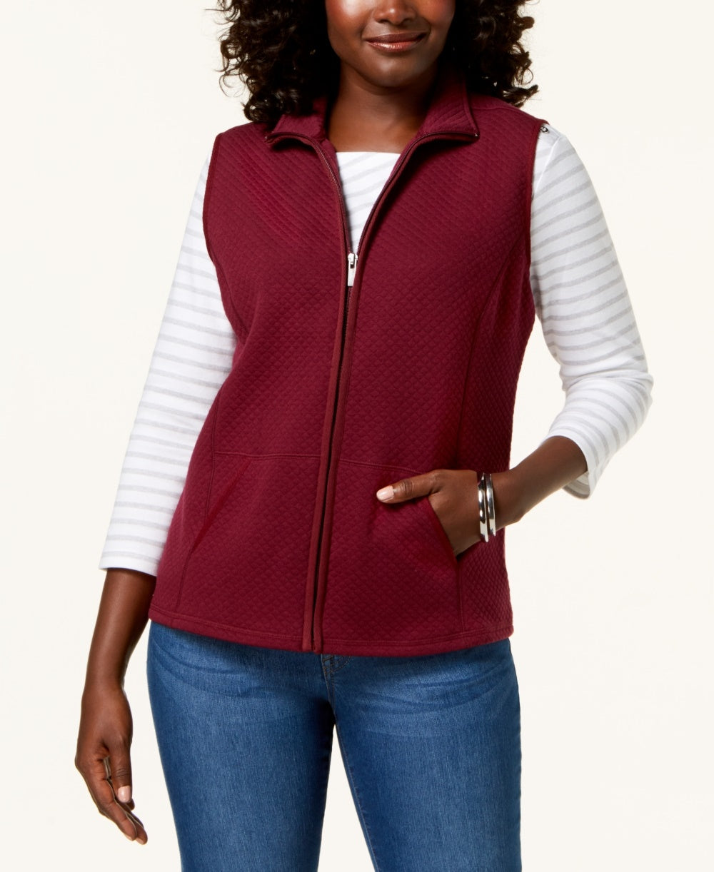 Karen Scott Women's Sport Quilted Fleece Vest Red Size Small