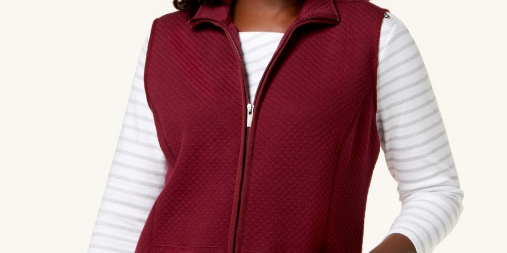 Karen Scott Women's Sport Quilted Fleece Vest Red Size Small
