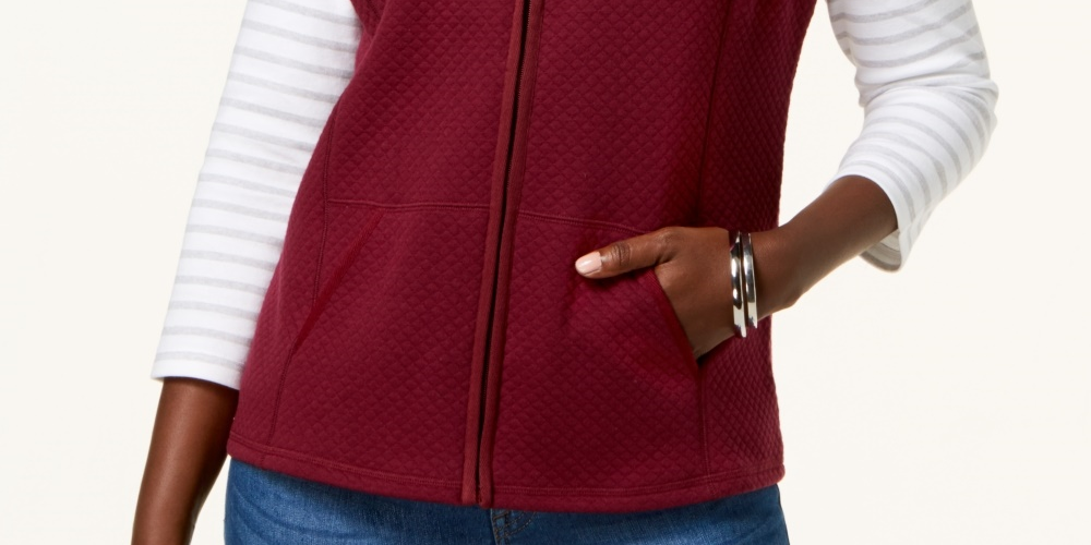 Karen Scott Women's Sport Quilted Fleece Vest Red Size Small