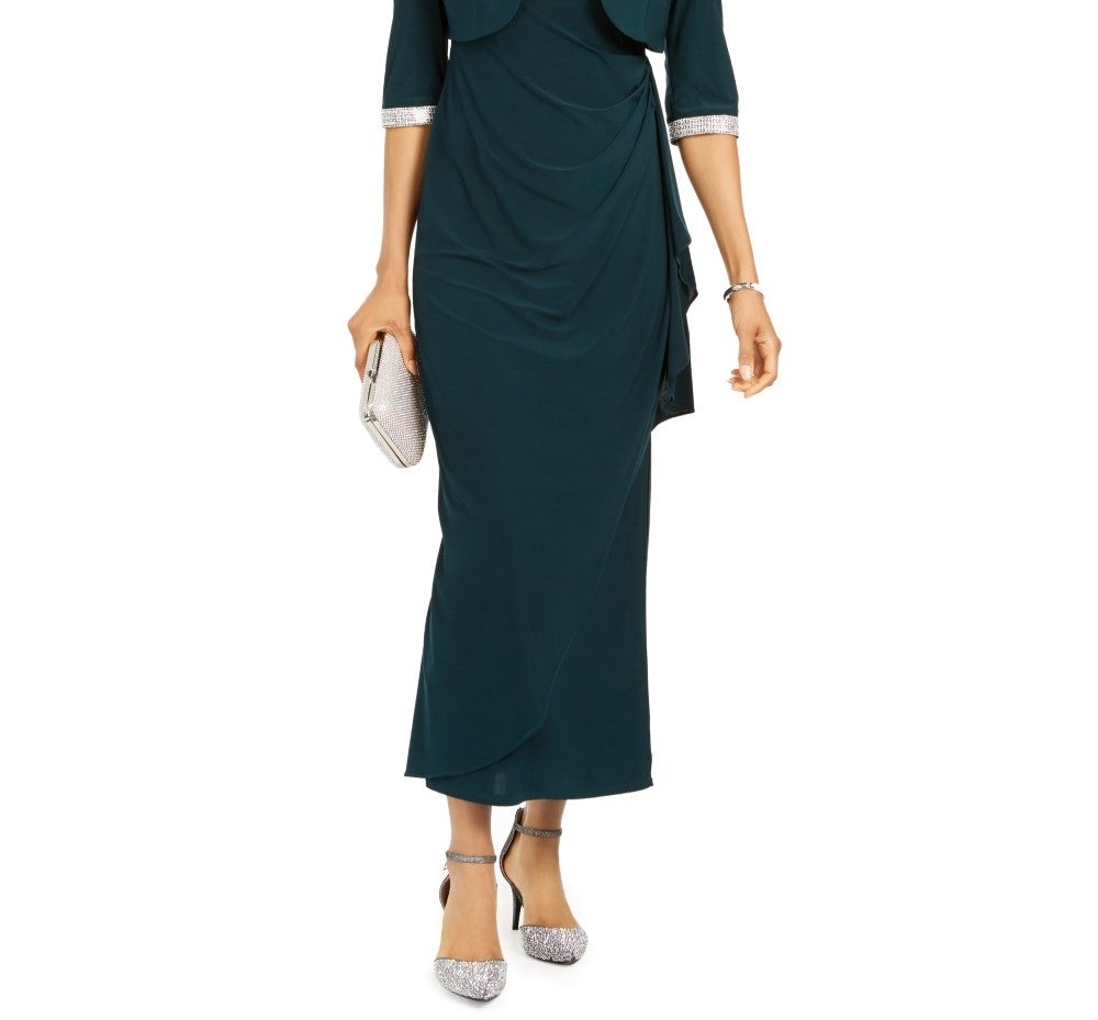 R & M Richards Women's Cropped Jacket & Ruffled Gown Green Size 14