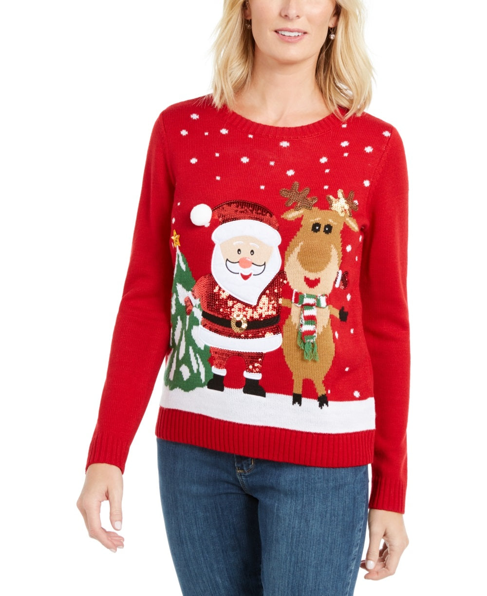 Karen Scott Women's Friendly Santa Sweater Red Size Small