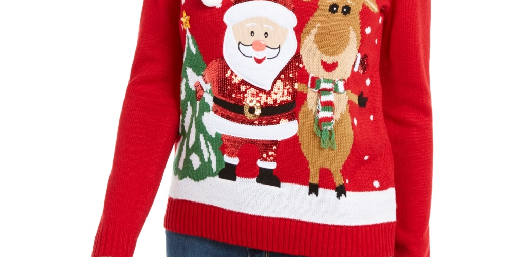 Karen Scott Women's Friendly Santa Sweater Red Size Small