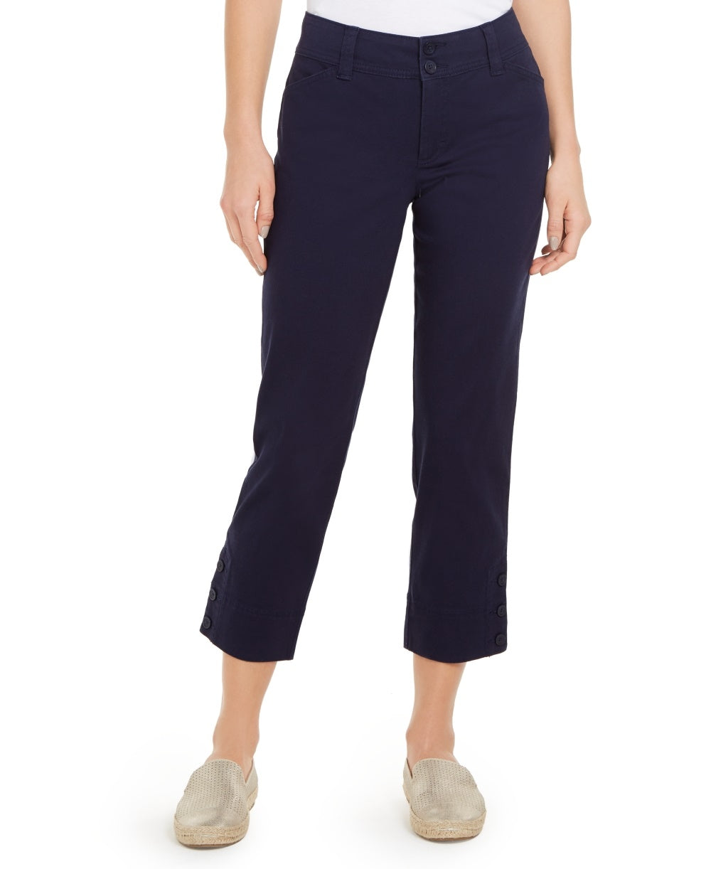 Charter Club Women's Button-Cuff Tummy Control Capri Pants Blue Size 6