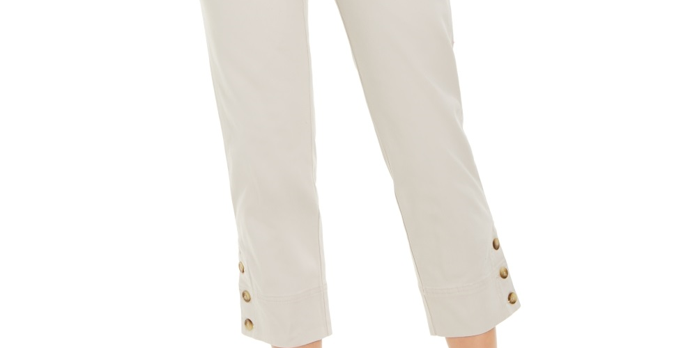 Charter Club Women's Button Cuff Tummy Control Capri Pants Beige Size 6