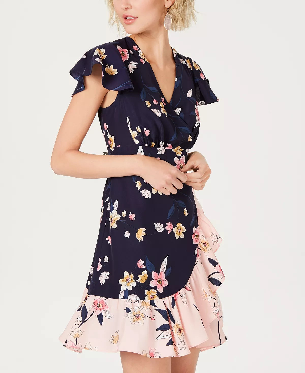 Vince Camuto Women's Ruffle Faux Wrap Dress Blue Size 8