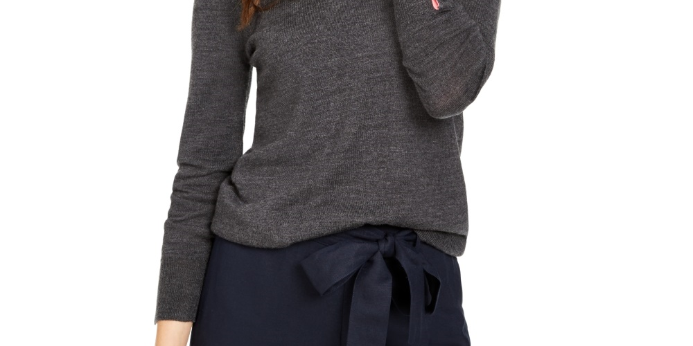 Charter Club Women's Merino Wool Button-Cuff Crewneck Sweater Gray Size XX Large
