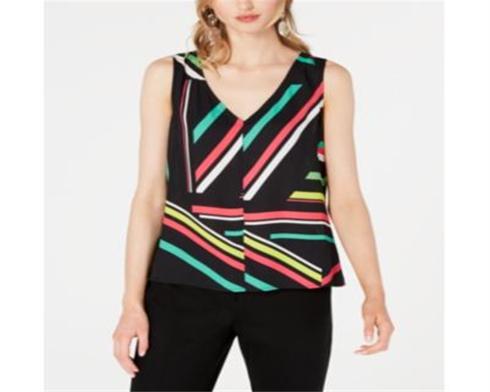 Bar III Women's Sleeveless V Neck Blouse Black Size X-Large