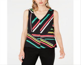 Bar III Women's Sleeveless V Neck Blouse Black Size X-Large