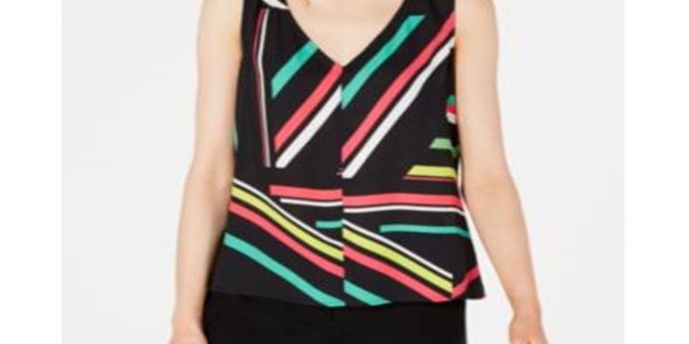 Bar III Women's Sleeveless V Neck Blouse Black Size X-Large