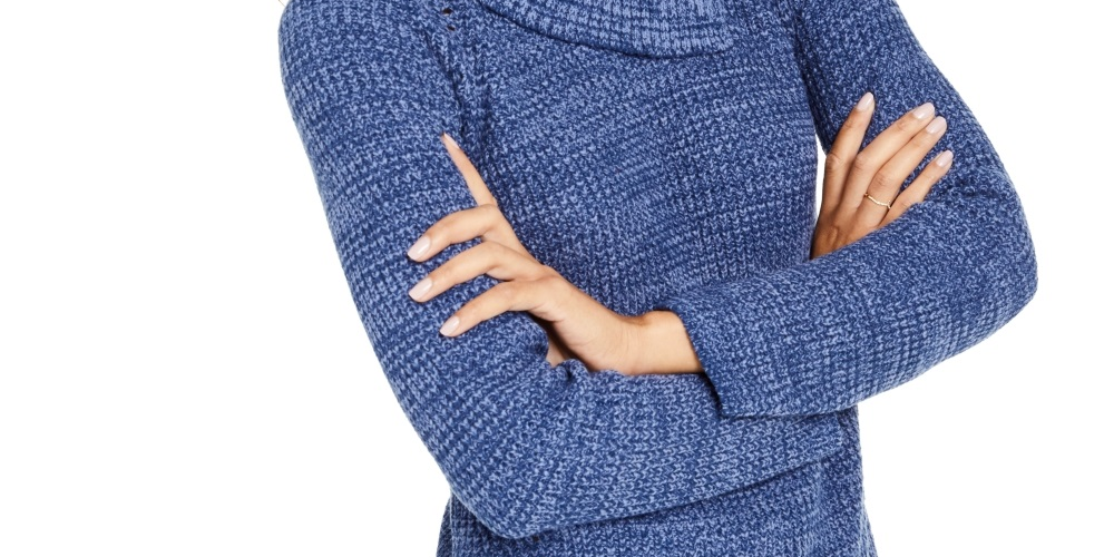 Style & Co Women's Pointelle Envelope Neck Sweater Blue Size PM