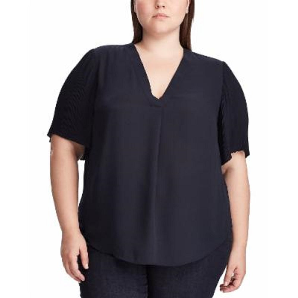 Ralph Lauren Women's Short Sleeve V Neck Top Navy Size 2X