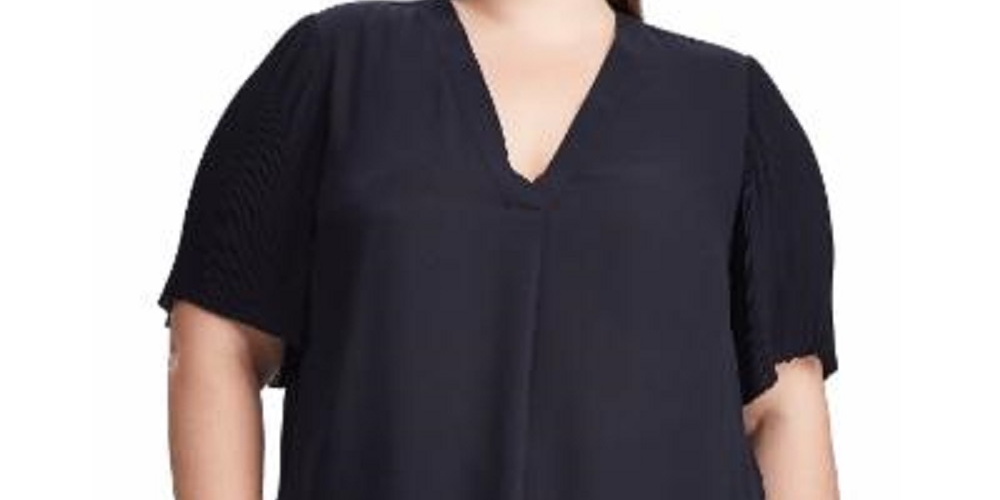 Ralph Lauren Women's Short Sleeve V Neck Top Navy Size 2X