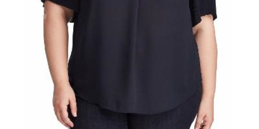 Ralph Lauren Women's Short Sleeve V Neck Top Navy Size 2X