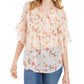 Style & Co Women's Sheer Pintuck Floral-Print Blouse Pink Size M