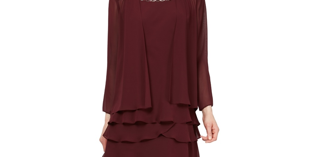 SL Fashions 2-Pc. Open-Front Jacket & Tiered Fit & Flare Dress Red Size 8