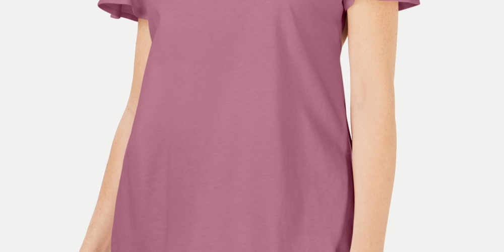 Karen Scott Women's Basketweave-Trim Flutter-Sleeve Top Pink Size X Small