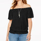 Style & Co Women's Convertible Off-The-Shoulder Top Black Size Small