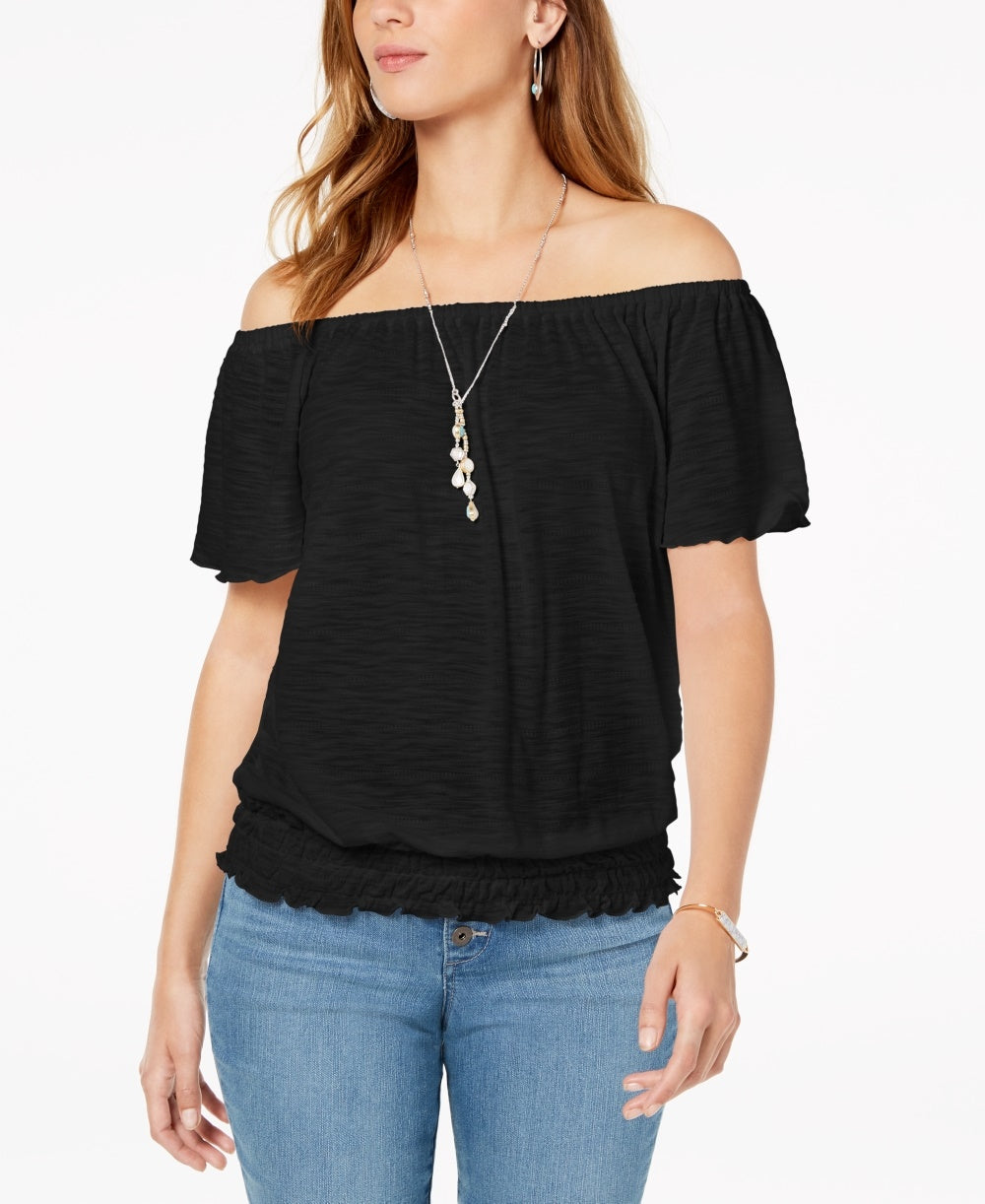 Style & Co Women's Convertible Off-The-Shoulder Top Black Size Small