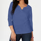 Karen Scott Women's Petite Cotton Henley Shirt Blue Size PS