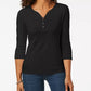 Karen Scott Women's Petite Cotton Henley Shirt Black Size Petite X-Large