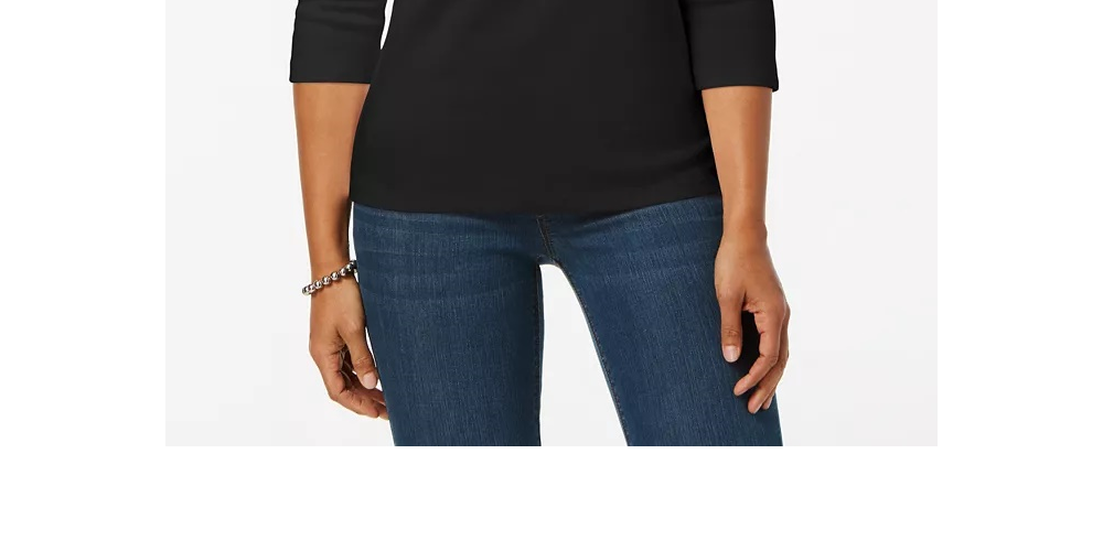Karen Scott Women's Petite Cotton Henley Shirt Black Size Petite X-Large