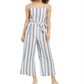 Charter Club Women's Striped Belted Jumpsuit -White Size 8