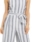 Charter Club Women's Striped Belted Jumpsuit -White Size 8