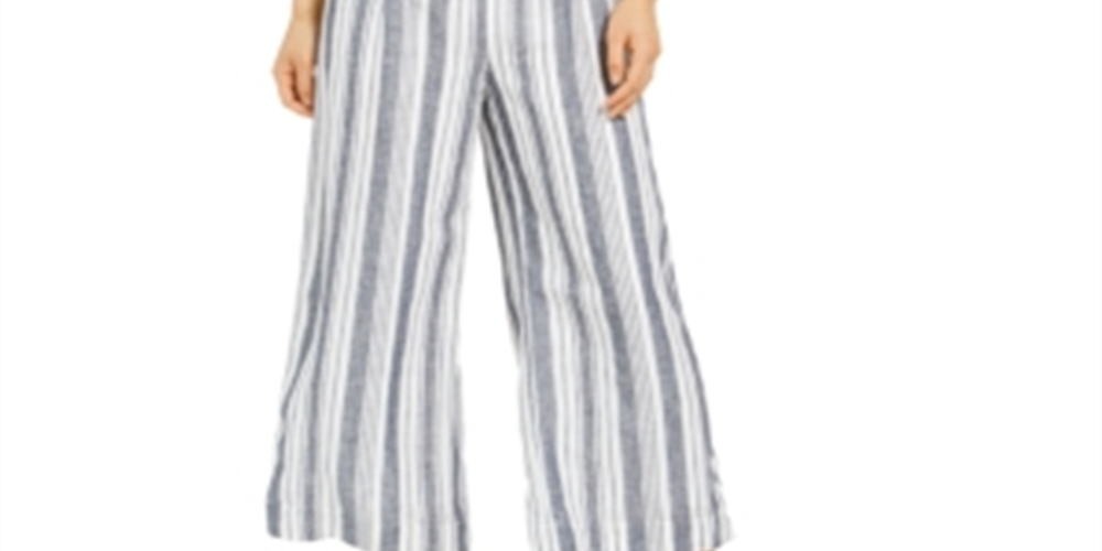 Charter Club Women's Striped Belted Jumpsuit -White Size 8