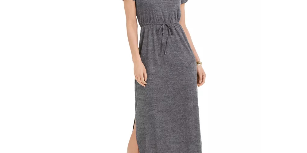 Style & Co Women's Textured Tie Waist Maxi Dress Grey Size Medium