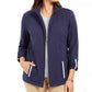 Karen Scott Women's Sport French Terry Ribbon-Trim Jacket Blue Size X-Small