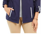 Karen Scott Women's Sport French Terry Ribbon-Trim Jacket Blue Size X-Small