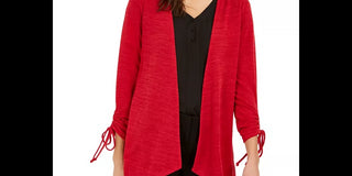 NY Collection Women's Petite Drawstring-Sleeve High-Low Sweater Red Size Petite Small
