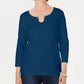Karen Scott Women's Three-Quarter-Sleeve Top Blue Size Small