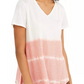 Style & Co Women's Tie-Dyed V-Neck Linen-Blend Top Beige Size X-Large