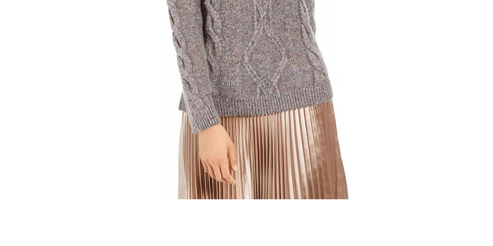 Charter Club Women's Cowl-Neck Cable-Knit Glitter Sweater Gray Size Medium